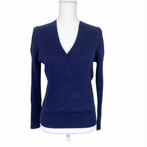 Elodie Sweater Women Small Blue Surplice Ribbed Knit V-Neck Lightweight
